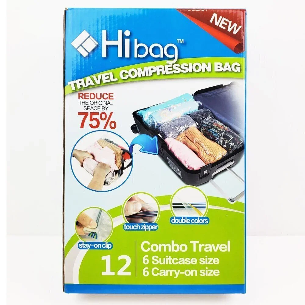 HiBag Travel Compress Storage Bags Combo 12 pc. Suitcase Carry-On NIB
